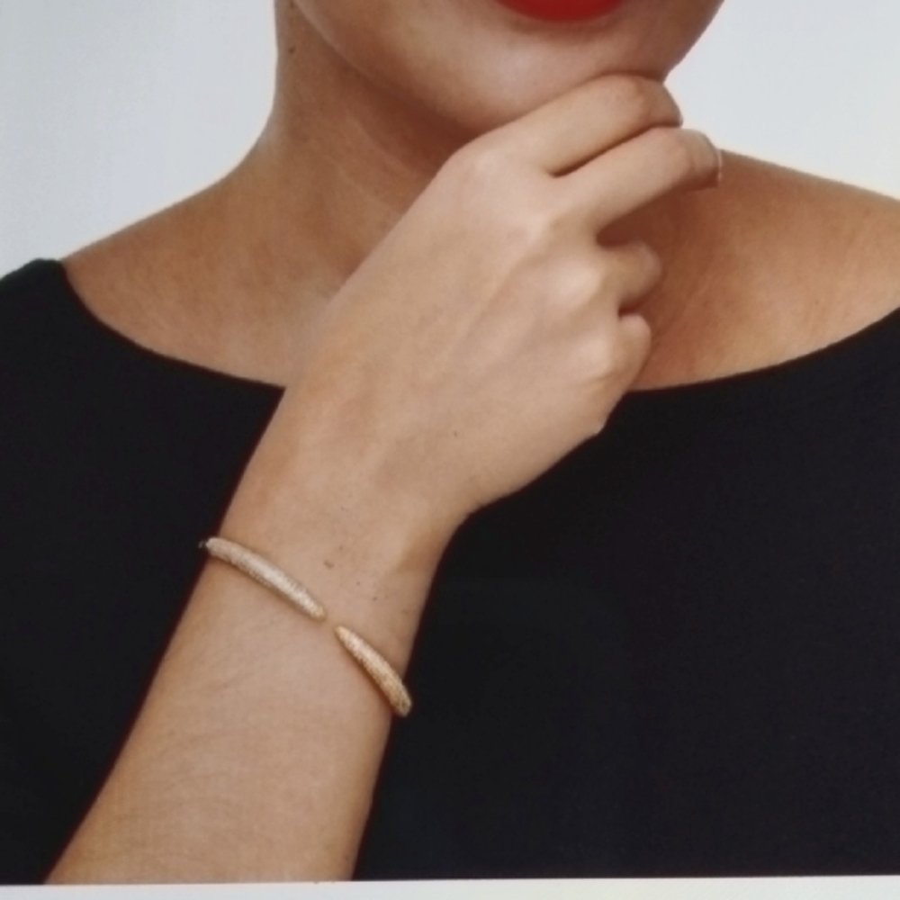 CZ Crystal Cuff Bangle Open Class Yellow Gold Tone Sleek 7-in NWT - Picture 2 of 6